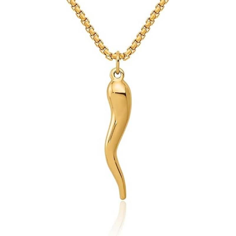 Curata 14k or 10k Yellow or White Gold 18" 29x5mm Italian Horn Cornicello Good Luck Necklace - Yellow Gold - 10K