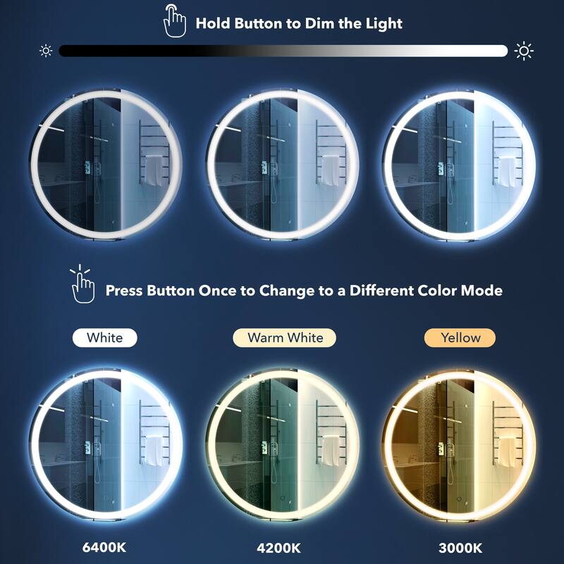 Remy 27" Frameless Anti-Fog Front/Back-lit Tri-color LED Bathroom Vanity Mirror with Smart Touch Control - by JONATHAN Y