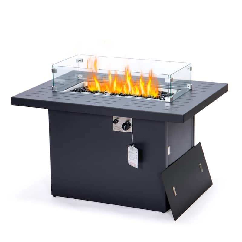 LeisureMod Chelsea 44" Modern 55000 BTU Propane Patio Fire Pit Table with Wind Guard for Porch Backyard Garden Decor