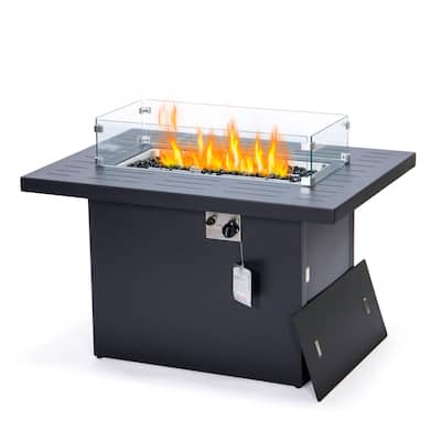 LeisureMod Chelsea Outdoor Aluminum Propane Fire Pit Table & Lid