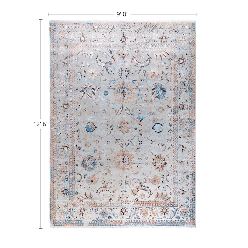 Ikat One-of-a-Kind Hand-Knotted Area Rug, Gray - 9' 0" x 12' 6"