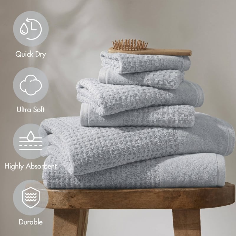 Madison Park Spa Waffle Cotton Waffle Jacquard Antimicrobial Bath Towel 6 Piece Set
