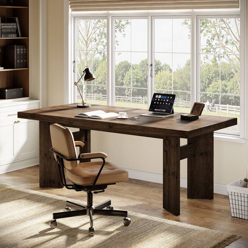 63-Inch Solid Wood Executive Desk, Home Office Computer Desk