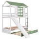 preview thumbnail 7 of 7, White+Green Twin over Twin Pine Wood House Bunk Bed with Trundle and Convertible Slide, Window