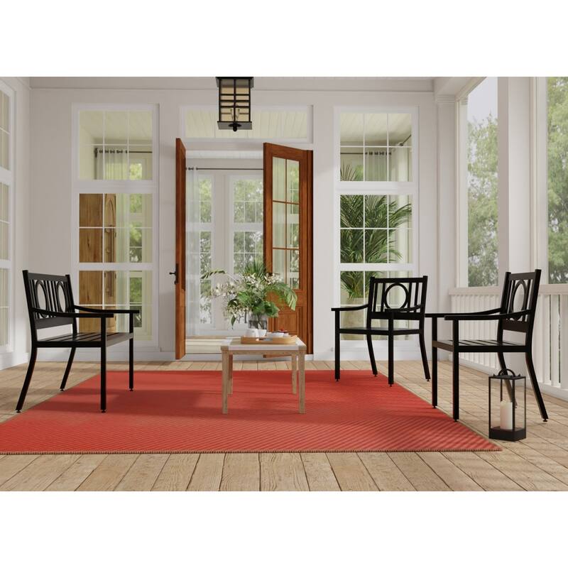 Slatted Openwork Patio Outdoor Dining Chair - Black