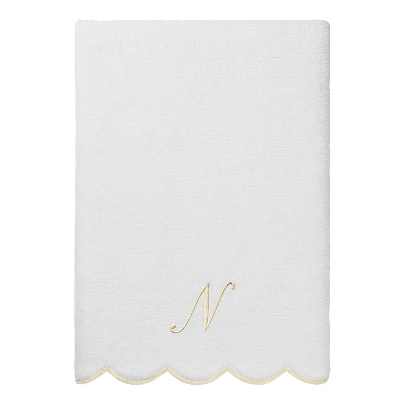 Authentic Hotel and Spa 100% Turkish Cotton Beige ADORNIA Scallop Personalized 3 Piece Towel Set - 3 Piece Set