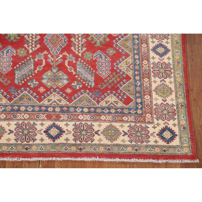 Geometric Kazak Area Rug Hand-Knotted Oriental Wool Carpet - 4'11" x 6'3"