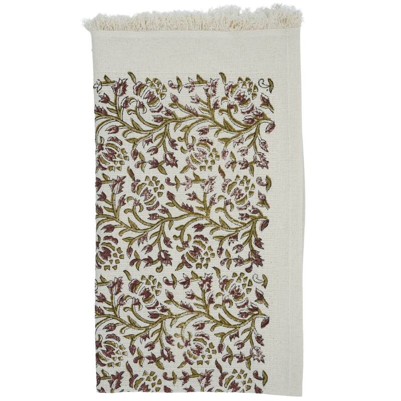 Fabdivine Honeycomb or Waffle Weave Hand Block Floral Print Hand Towel, Kitchen Gift Use