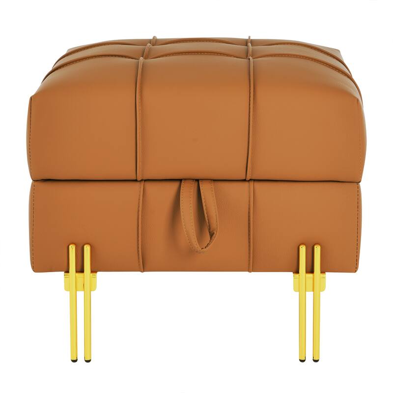 22 inches Anti-scratch Leather Storage Ottoman, Pet Friendly Entryway Bench with Golden Stainless Steel Legs