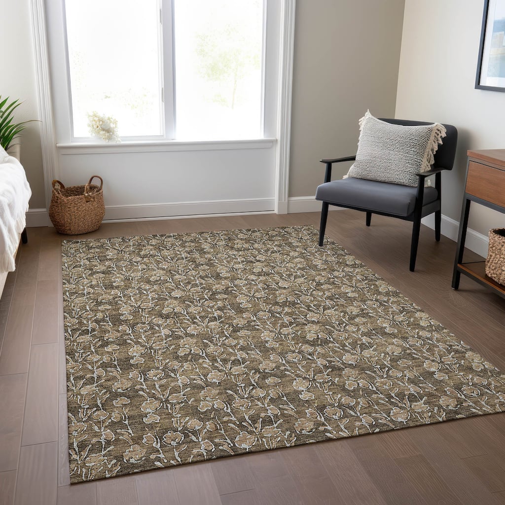 Machine Washable Indoor/ Outdoor Chantille Modern Floral Impressions Rug
