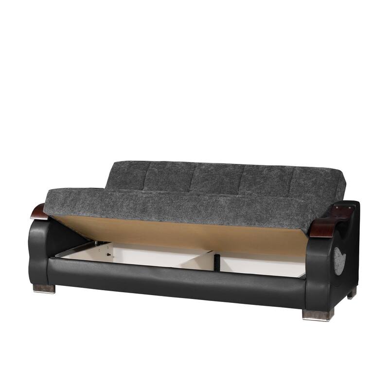 HomeRoots 87" Gray Chenille Convertible Futon Sleeper Sofa And Toss Pillows With Storage
