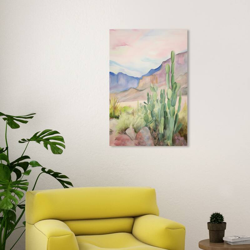 Wynwood Studio Canvas Nature and Landscape Landscape with Cactus Green and Rustic Wall Art Canvas Print
