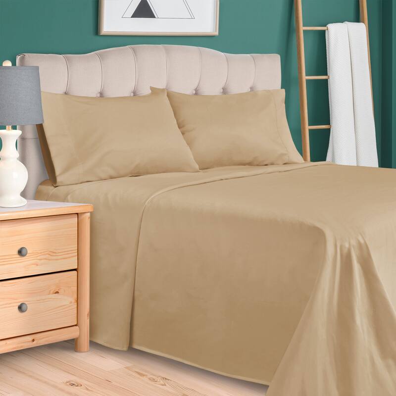 Egyptian Cotton 300 Thread Count Solid Bed Sheet Set by Superior - California King - Tan