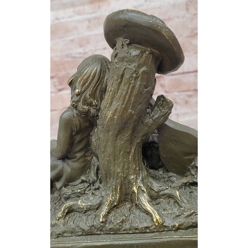 Bronze Children Resting Sculpture – Boy And Girl Figurine With Guitar And Hat