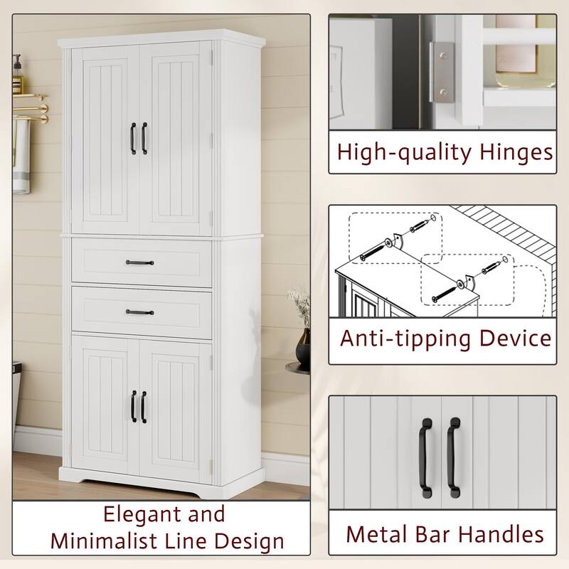 Multi-Functional Storage Cabinet - 2 Slide-Out Drawers, Adjustable Shelf, Kitchen/Bathroom/Living Room
