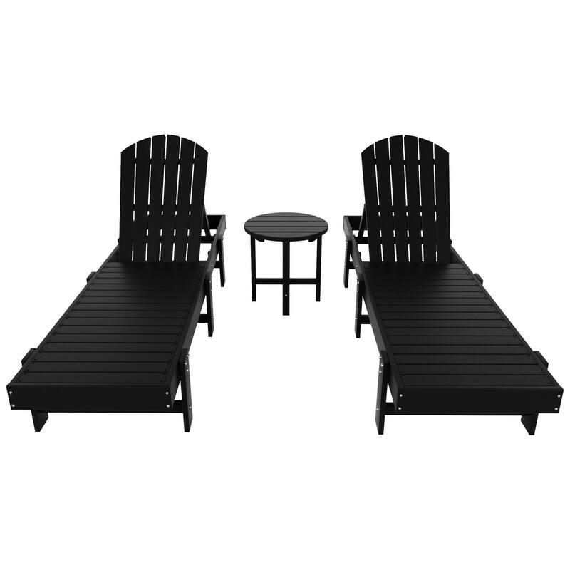 Altura Armless Poly Eco-Friendly All Weather Reclining Chaise Lounge with Side Table Set (3-Piece Set)