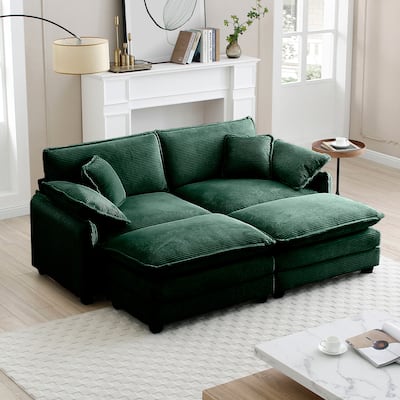 4-Piece Corduroy Modular Sleeper Sectional Sofa with 2 Ottomans & 4 Pillows