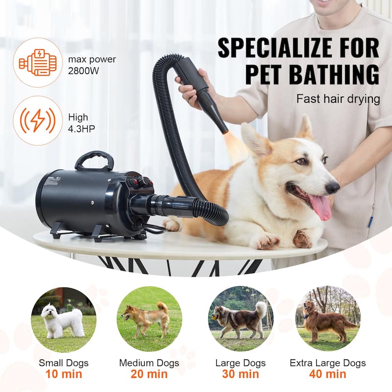Dog Dryer Pet Hair Dryer with 4 Nozzles and Extendable Hose - 2000W/2.7HP