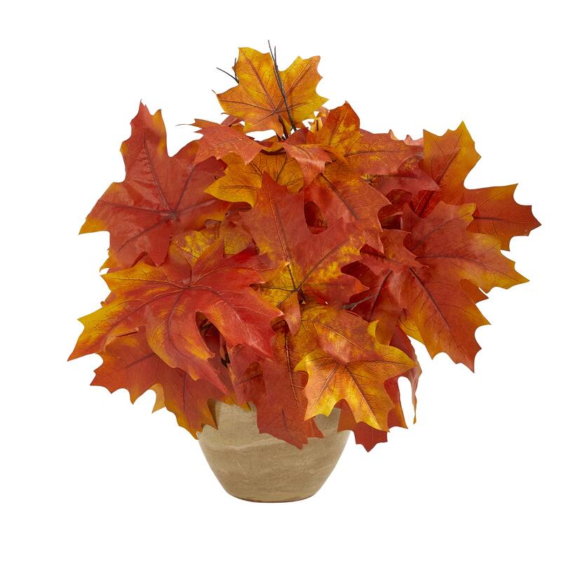 16" Maple Leaves Artificial Fall Harvest Plant in Decorative Planter
