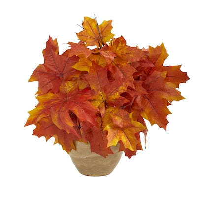 16" Maple Leaves Artificial Fall Harvest Plant in Decorative Planter