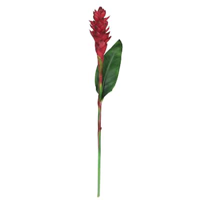 Set of 2 Real Touch Red Artificial Ginger Flower Stem Tropical Spray with Leaf 31in - 31" L x 3" W x 3" DP