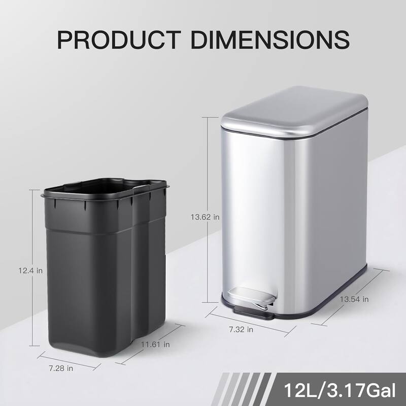 3.72 Gallons Trash Can, Step Garbage Can for Bathroom, Bedroom, Office, Kitchen