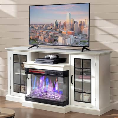 EROMMY TV Stand for 65 Inch TV, Entertainment Center with LED Lights, Storage & Power Outlets, Media Console for Living Room