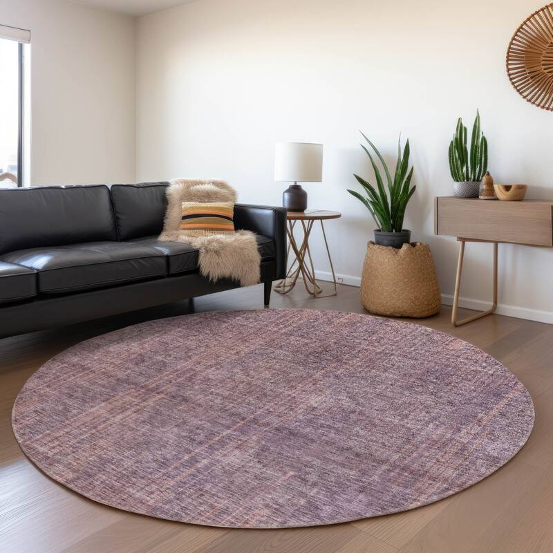 Premium Washable Super Soft Transitional Stripes Mayfield Rug - Mauve - 8' x 8' - Round