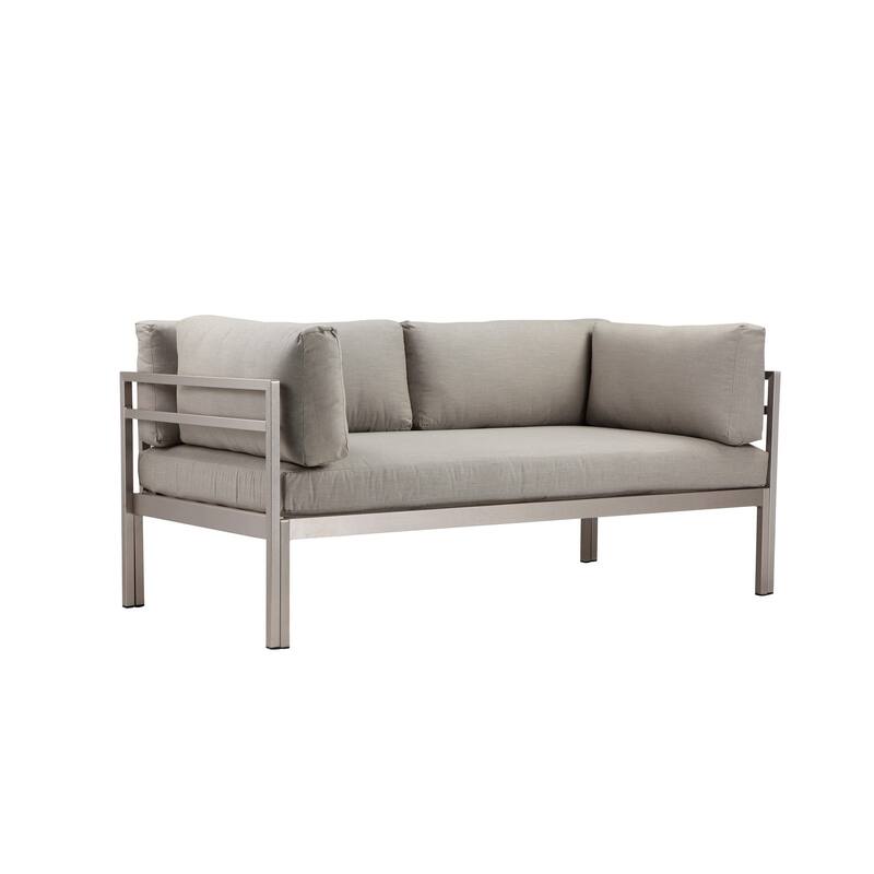 3 Piece Sectional Outdoor Metal Sofa Set with Table, Gray and Silver