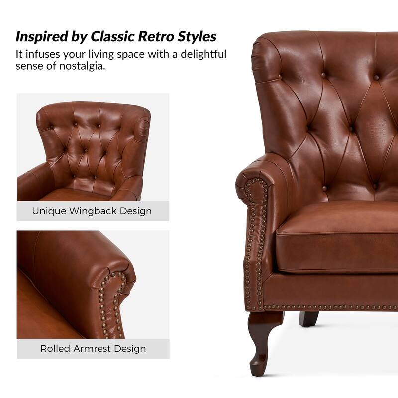 Gerhard Genuine Leather Armchair with Nailhead Trims and Removable Cushion Set of 2 by HULALA HOME