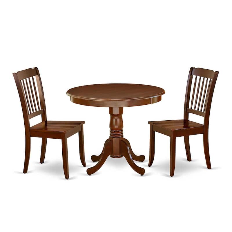 Rustic Dining Set 3Pc - Pedestal Table & 2 Chairs - 36x36 Inch - Farmhouse Kitchen Decor