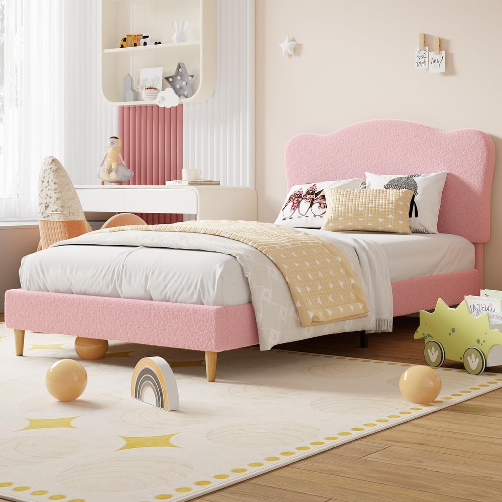 Upholstered Bed Frame, with Scallop Headboard
