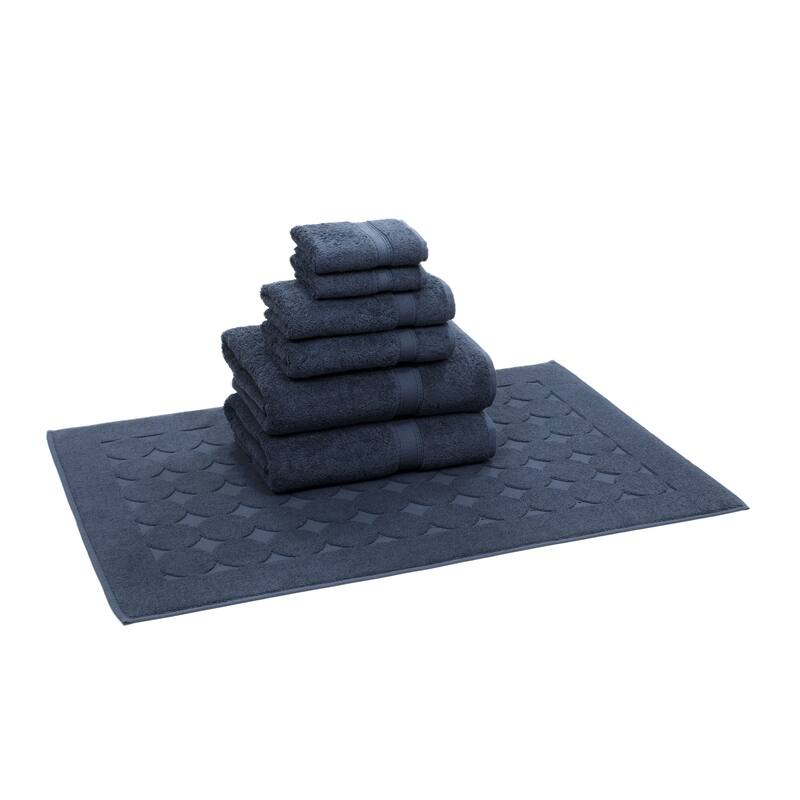 Authentic Hotel and Spa Turkish Cotton 7-piece Towel Set with Bath Mat - Navy