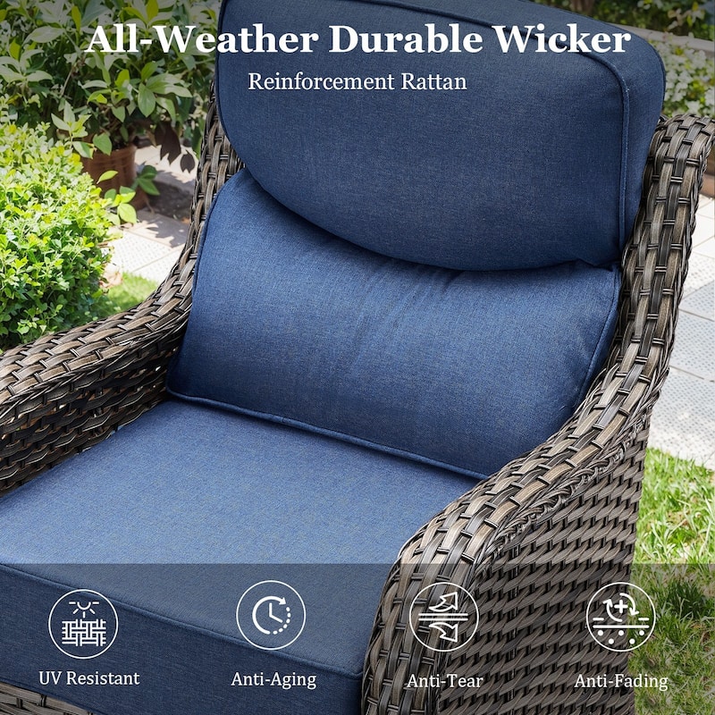 Outdoor Patio Sofa Swivel Chair with 6-Inch Thick Cushions Set