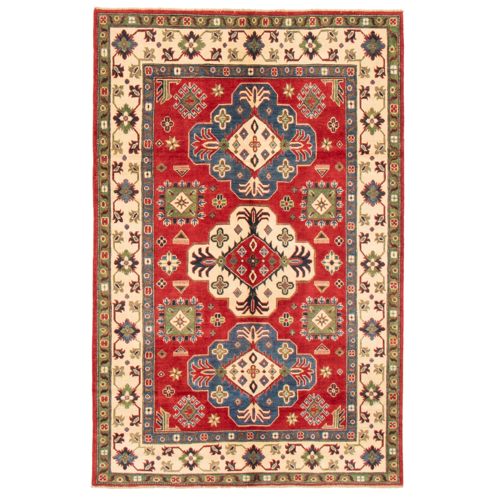 Hand-Knotted Wool Rug eCarpet Gallery Large Area Rug for Living Room Bedroom 360352 Finest Ghazni Bordered Red Rug 6'10 x 9'11 