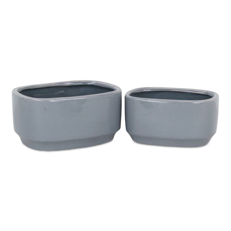 Elegora Wide Curved Straight Side Ceramic Pot - Gray