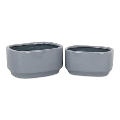Elegora Wide Curved Straight Side Ceramic Pot - Gray
