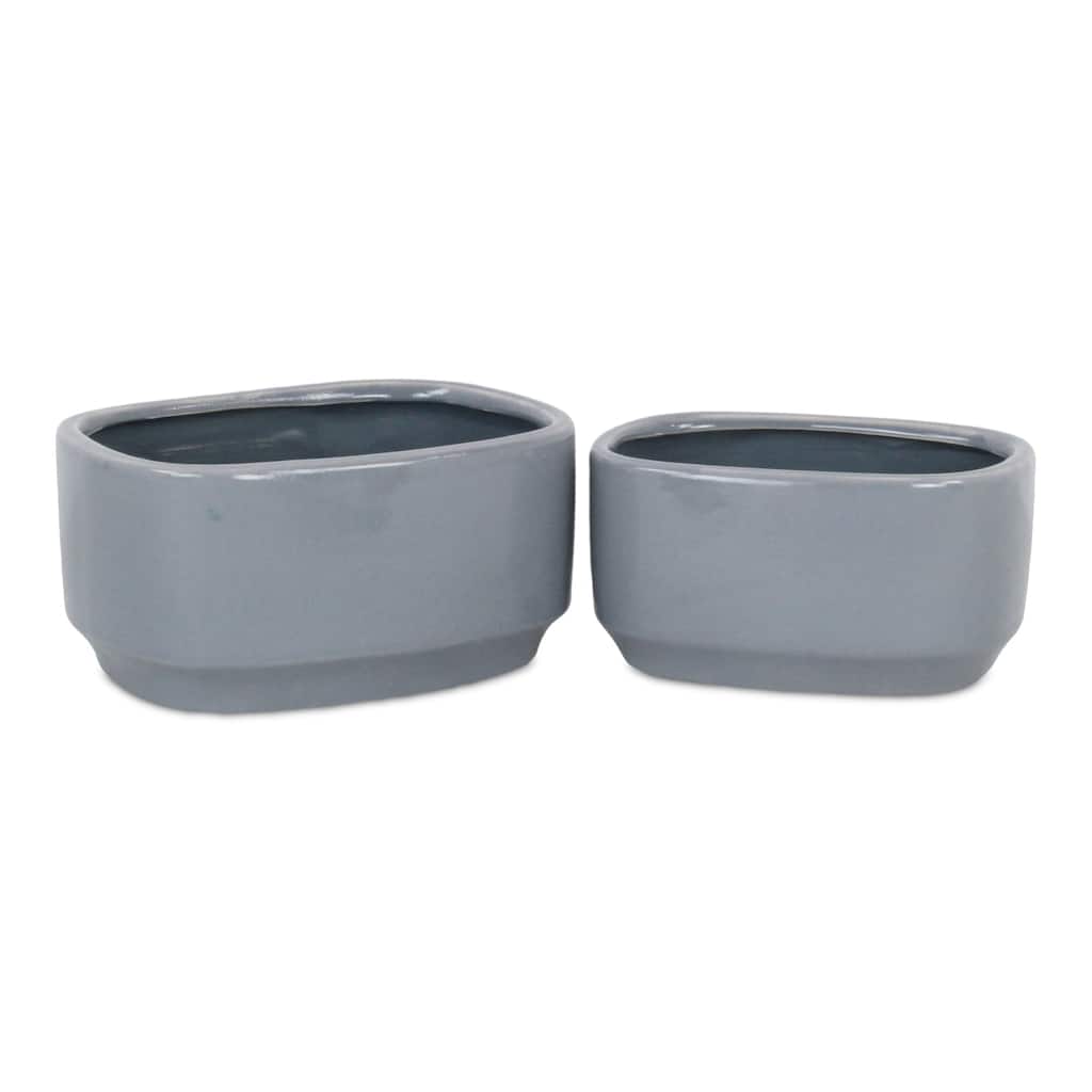 Elegora Wide Curved Straight Side Ceramic Pot - Gray