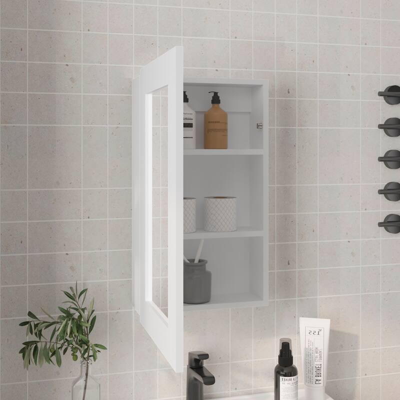 Compact Wall-Mounted Bathroom Medicine Cabinet with Mirror, 1 Door & 3 Shelves, Engineered Wood