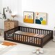 preview thumbnail 11 of 43, White Full Size Wooden Floor Bed with Fence & Door, Rubber, Safety Guardrails