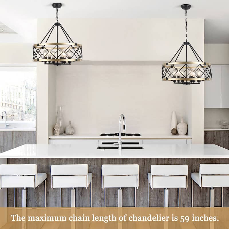 6- Light Dimmable Classic Geometric Drum Chandelier for Foyer Kitchen Island Living Room - N/A