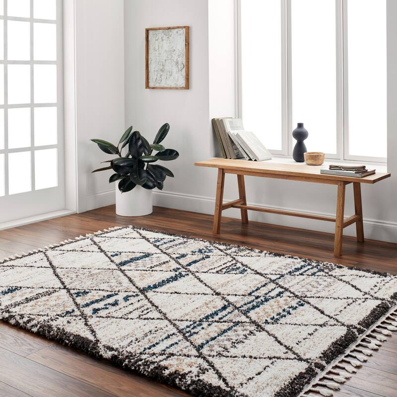 Shelby Bohemian & Eclectic Area Rug - 7' 10" x 10' - Cream/Black