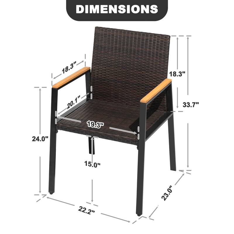 All Weather Wicker Patio Chairs Set of 2, Acacia Wood Armrests