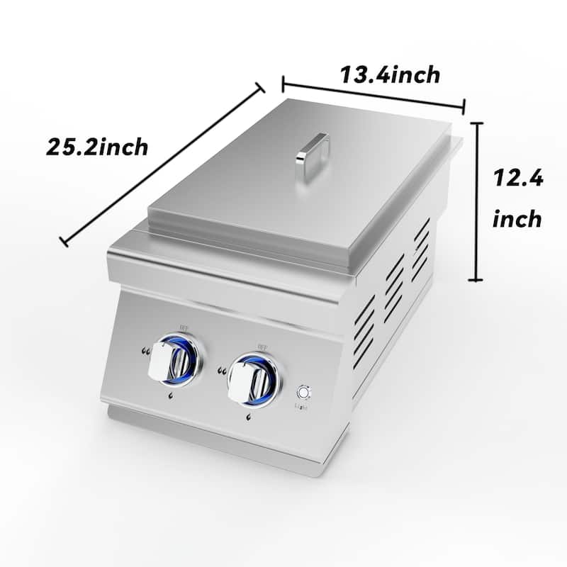 Double Grilling Side Burners, 2 x 17,000BTU Liquid Propane, Convertible to Natural Gas, 304 Stainless Steel Built
