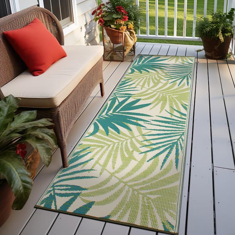 Modern Floral Reversible Plastic Outdoor Rugs - 2' 7" X 8' Runner