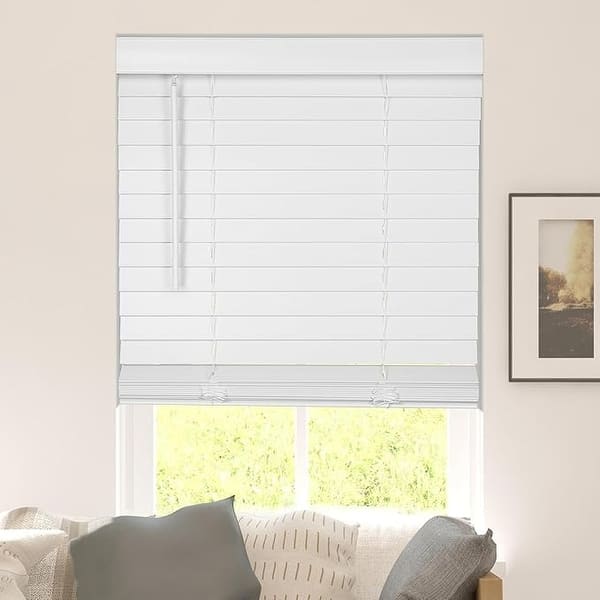 slide 2 of 5, Calyx Interiors White Cordless 2-Inch Faux Wood Room Darkening Window Blind with Classic Valance