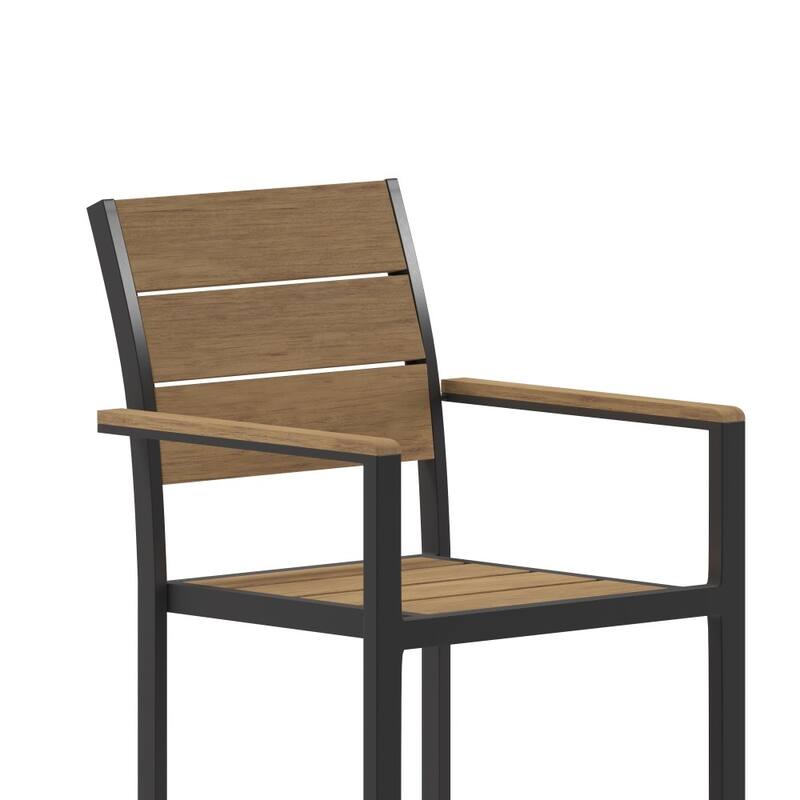 Commercial Grade Outdoor Faux Teak Patio Dining Chair with Arms