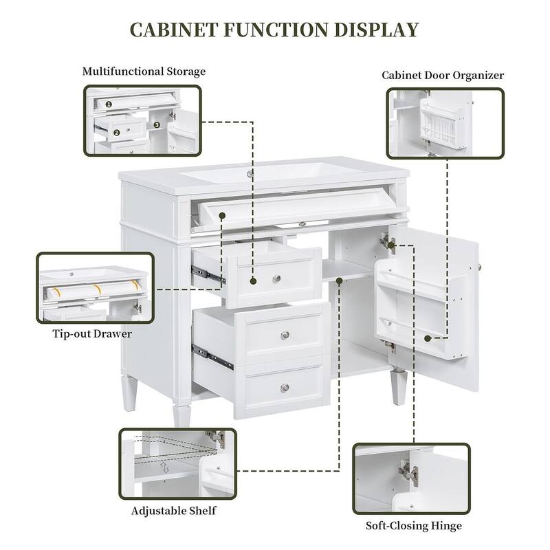 36" Modern Bathroom Vanity with Sink and Medicine Cabinet,2 Soft Closing Doors and 4 Drawers