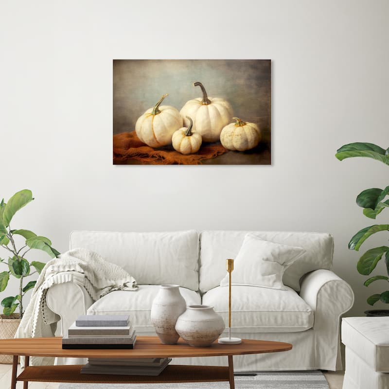 Wynwood Studio Canvas Food and Cuisine Pumpkin Variety White and Cream White Rustic Wall Art Canvas Print - 30 x 20
