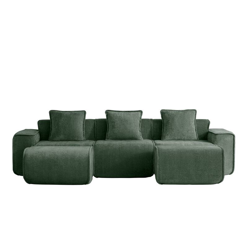 GDFStudio - Streamlined Velvet 3-Seater 108.66" U-Shaped Modular Boneless Sofa with 2 Ottomans